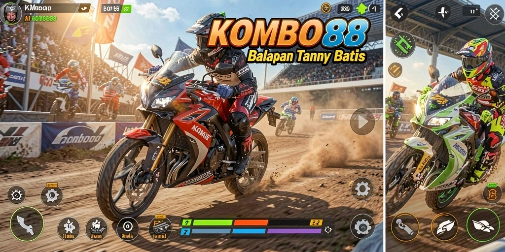Tampilan gameplay menegangkan saat balapan di KOMBO88.
