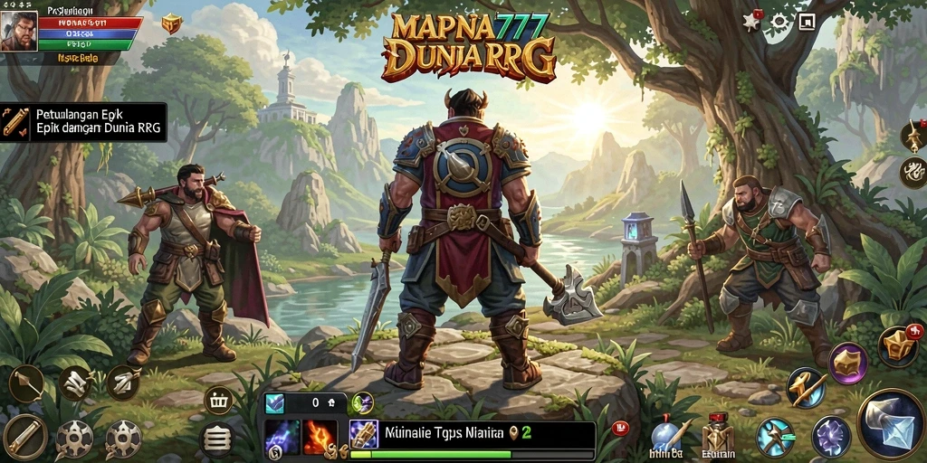 Tampilan dinamis gameplay RPG dengan berbagai karakter dan pertempuran.