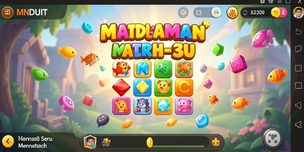 Tampilan seru gameplay <strong>MNDUIT</strong> yang penuh warna dan tantangan Match-3.