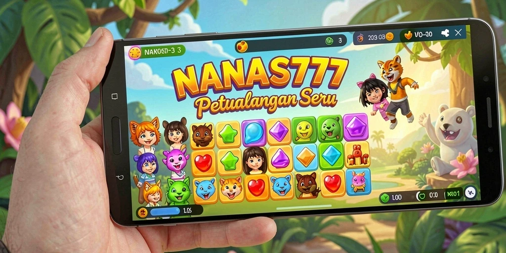 Tampilan gameplay seru NANAS777 saat menyelesaikan level Match-3.