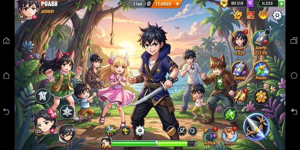 Screenshot utama POA88 menampilkan karakter anime dalam aksi petualangan.