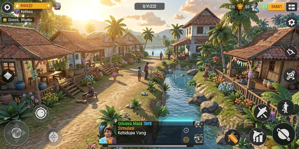 Screenshot gameplay RAYA22 yang menampilkan simulasi kehidupan yang mendetail.
