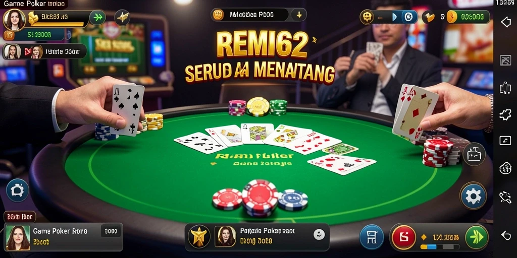 Tampilan gameplay poker yang seru dan kompetitif di REMI62.