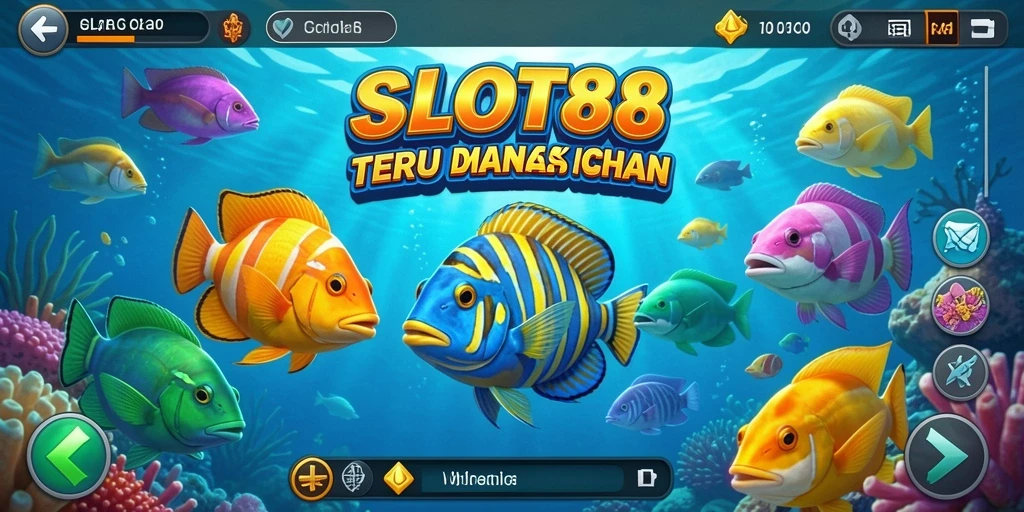 Tampilan gameplay <strong>SLOT88</strong> yang menarik dengan berbagai ikan dan senjata.